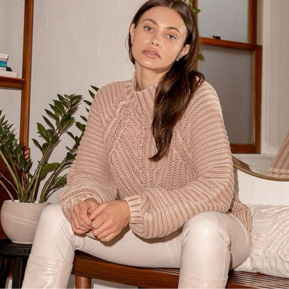 Free People Sweetheart Chunky Knit Mock Neck Oversized Sweater Large Tan Nude - Picture 5 of 16